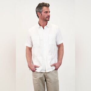 San Cristobal Short Sleeve 4-Pocket Havana Classic Guayabera Small White Casual